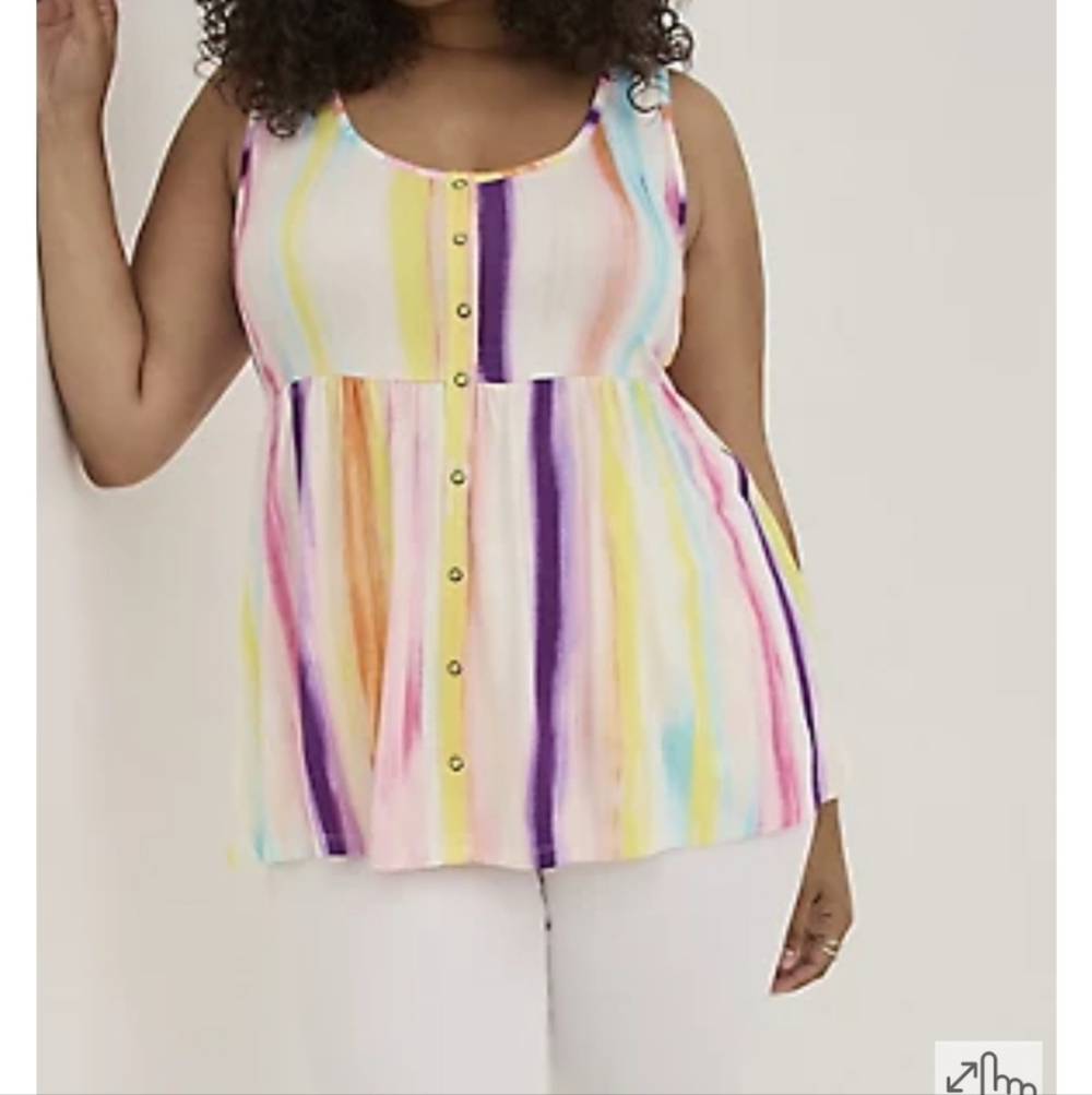 🆕️ 1X RAINBOW STRIPED  BABYDOLL TANK - SUPER SOFT